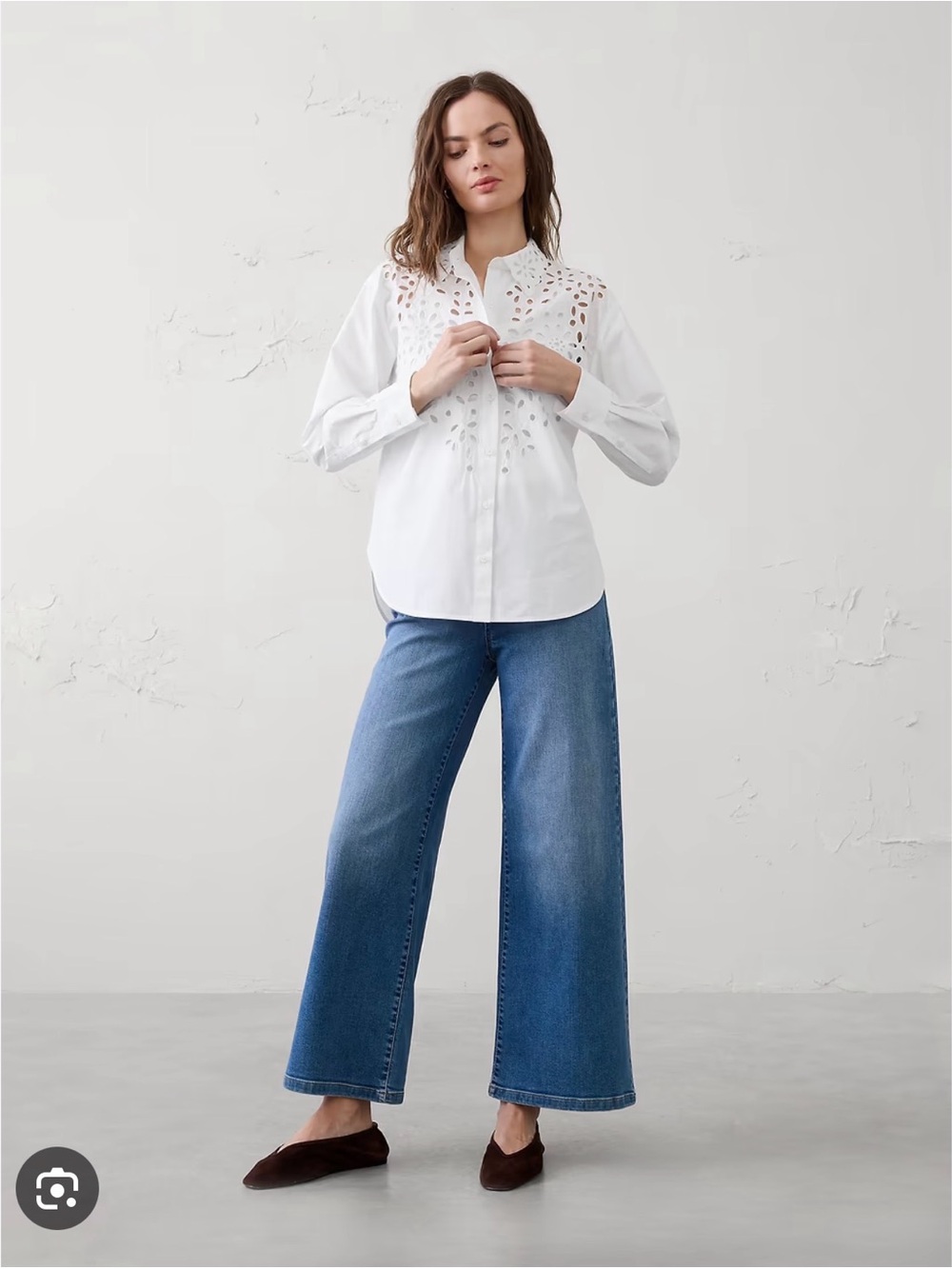 White Eyelet Button-Down Blouse